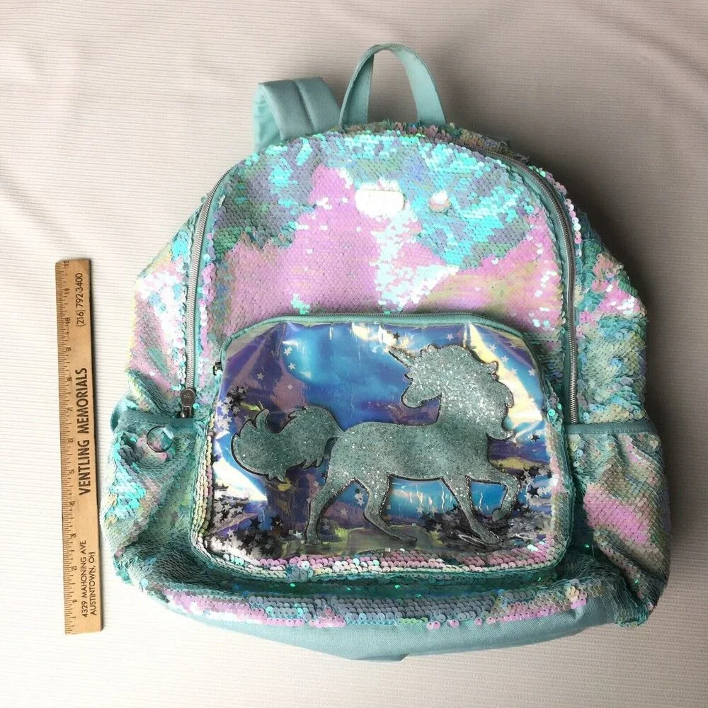 Justice Unicorn Flip Sequins Shaky Backpack Kids Girls School Bookbag Shimmery
